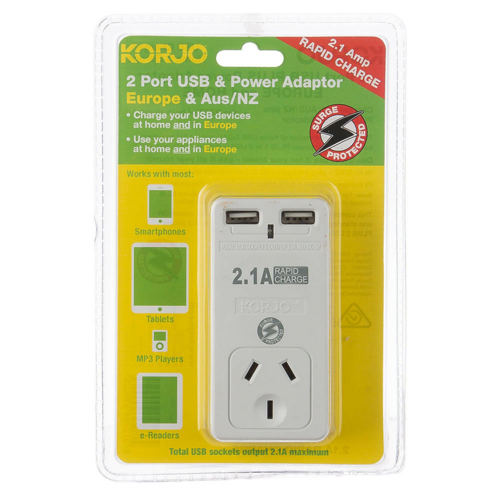 KORJO 2 Port USB & Power Adaptor For Use In Europe (except UK), Bali
