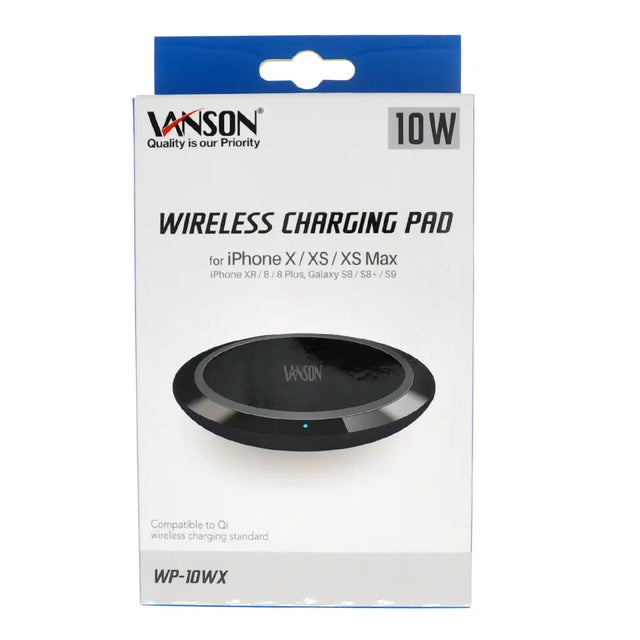 Vanson wireless charging pad packaging on a white background