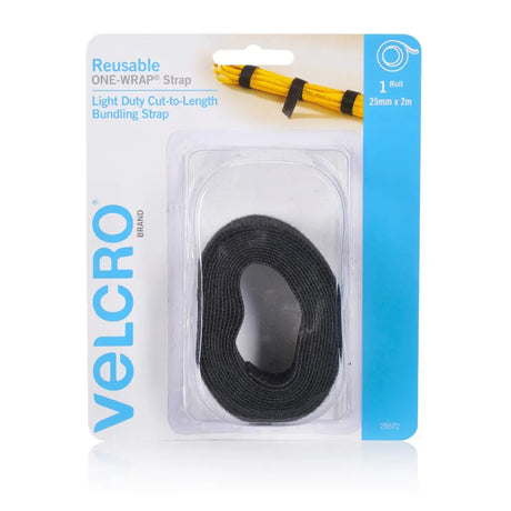 Velcro brand reusable one-wrap strap packaging on a white background