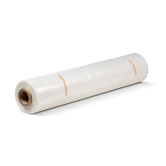 Roll of clear plastic wrap on a white background