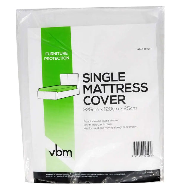 Package of a single mattress cover with green and white design on a white background
