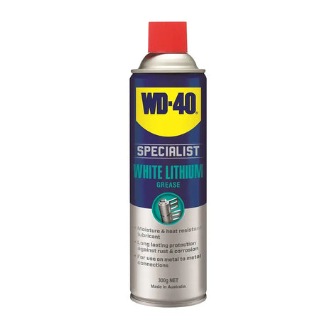 Can of WD-40 Specialist White Lithium Grease on a white background