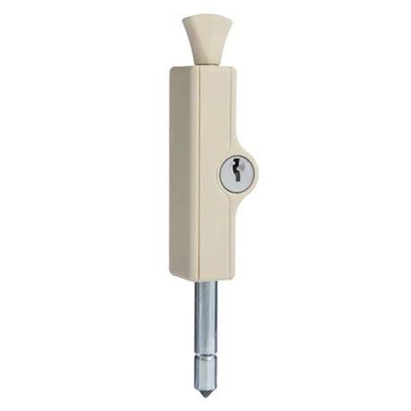 Beige door lock mechanism on a white background