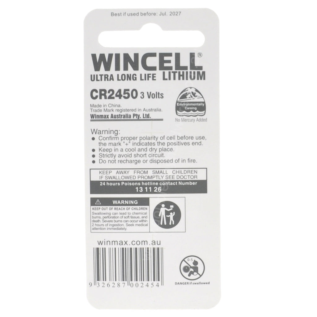 WINCELL Lithium Coin Cell Battery 3V 630mAh CR2450