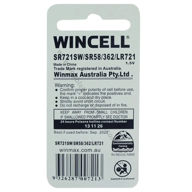 Wincell battery packaging with label on a white background