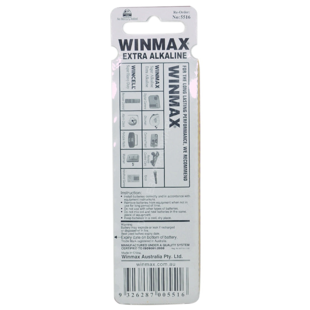 WINMAX Long Lasting Extra Alkaline Battery 1.5V AA (10 Pieces Included) LR6 5516