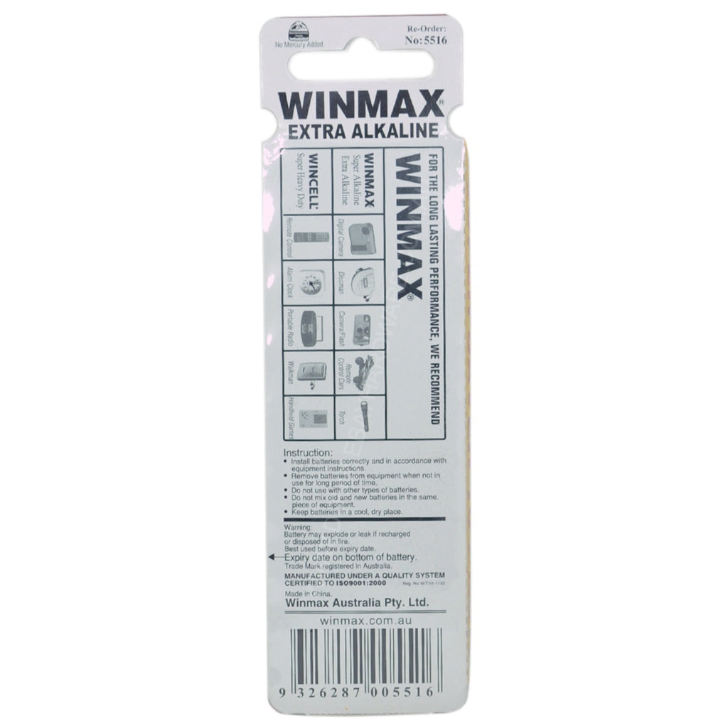 WINMAX Long Lasting Extra Alkaline Battery 1.5V AA 10Pcs LR6 5516