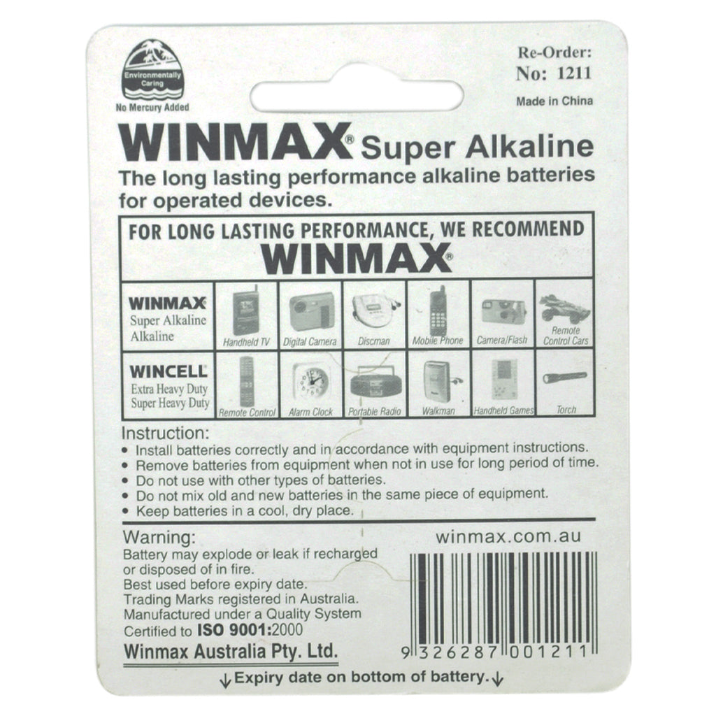 WINMAX Ultra Long Life Super Alkaline Battery 1.5V Size D LR20 1211
