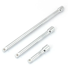 Set of three metallic tools on a white background
