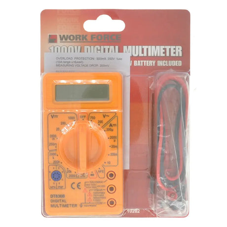Digital multimeter in packaging with 'Work Force' branding on a white background