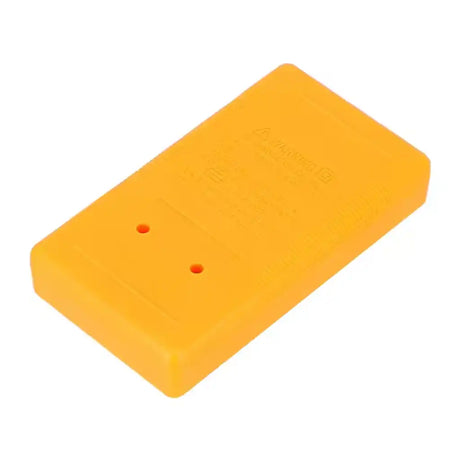 Yellow rectangular object with two holes on a white background