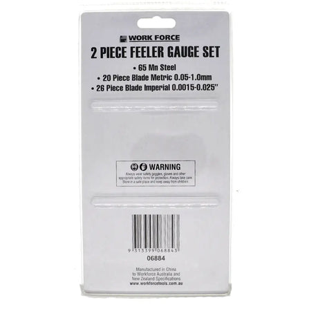 Packaging of a 2-piece feeler gauge set with product details on a white background