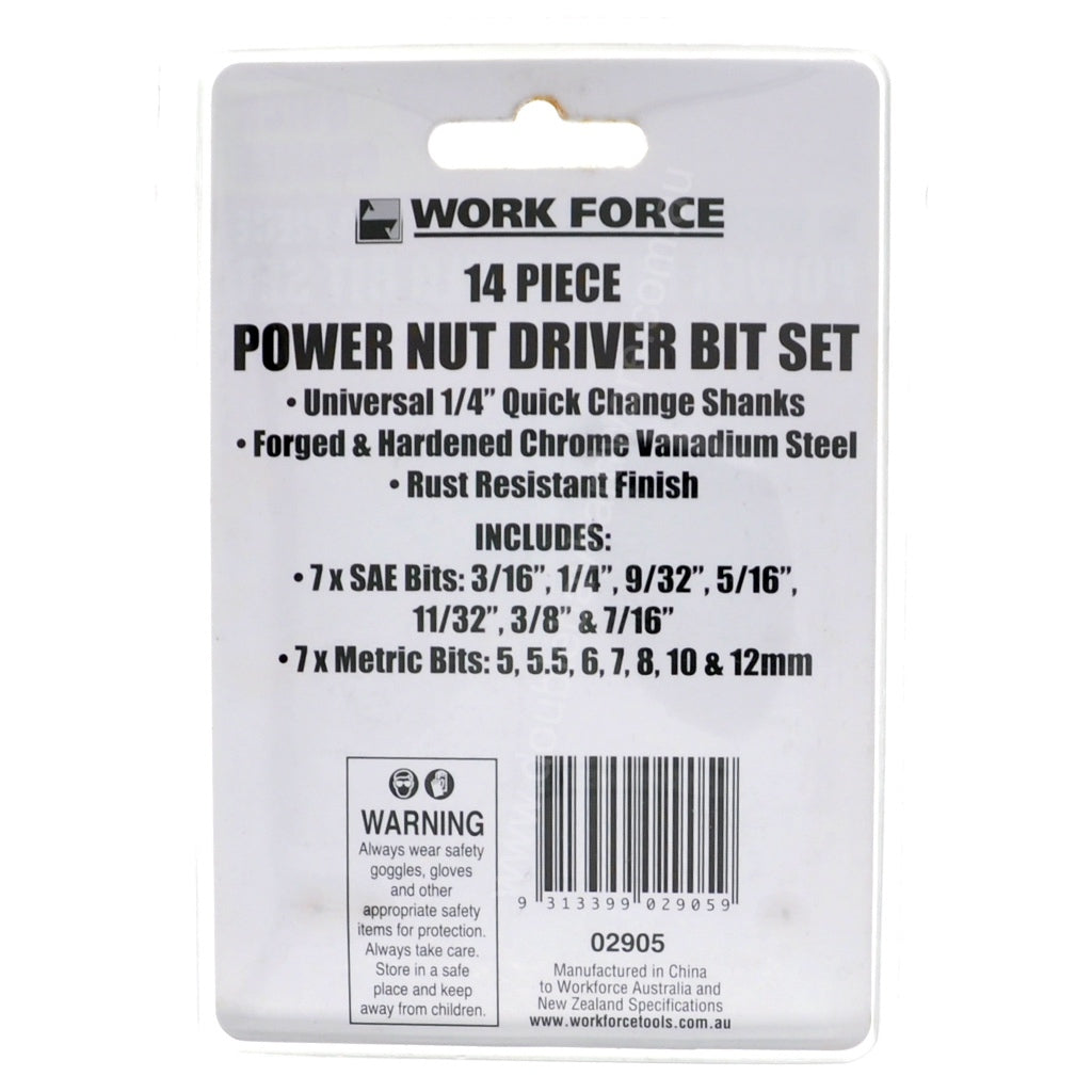 WORK FORCE Power Nut Driver Bit Set 14Pcs 02905