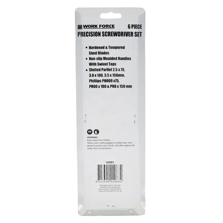 Package of Work Force 6-piece precision screwdriver set on a white background