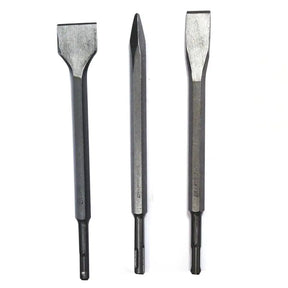 Three metal chisel-like hand tools shown upright on a plain white background.