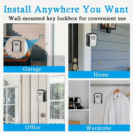 Wall-mounted key lockbox for convenient use in various locations.