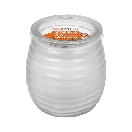 Waxworks Citronella candle on a white background