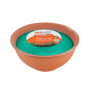 Waxworks Citronella mozzie repellent pie dish on a white background