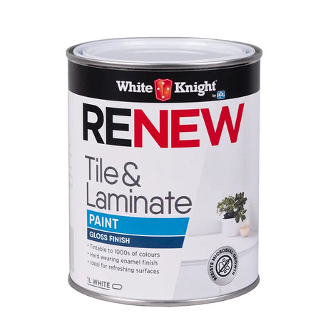 White Knight Renew Tile & Laminate Paint can on a white background