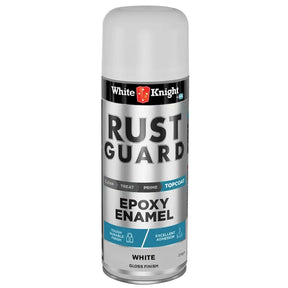 White Knight Rust Guard Epoxy Enamel spray can on a white background