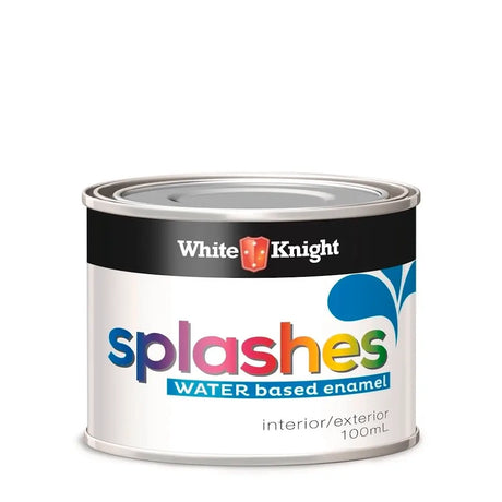 White Knight Splashes water-based enamel paint can on a white background