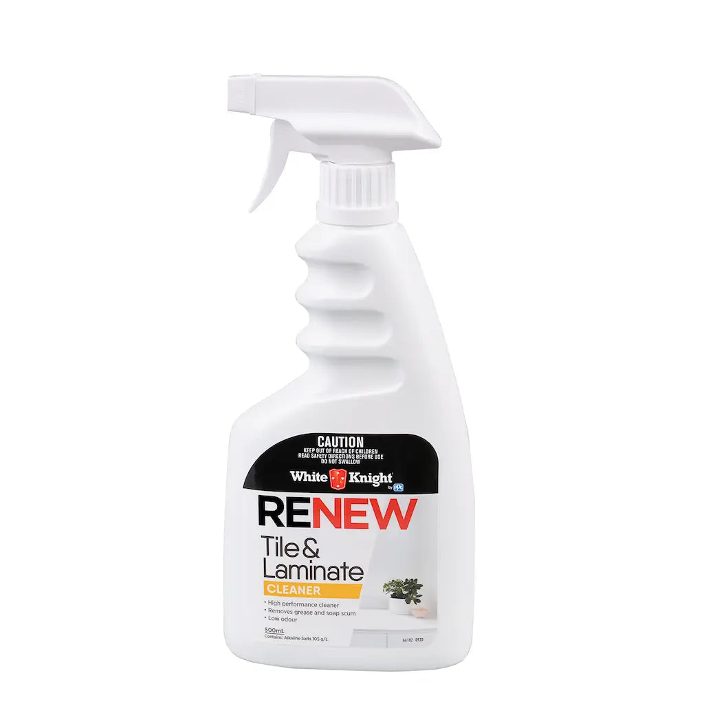 White Knight Renew Tile & Laminate Cleaner spray bottle on a white background