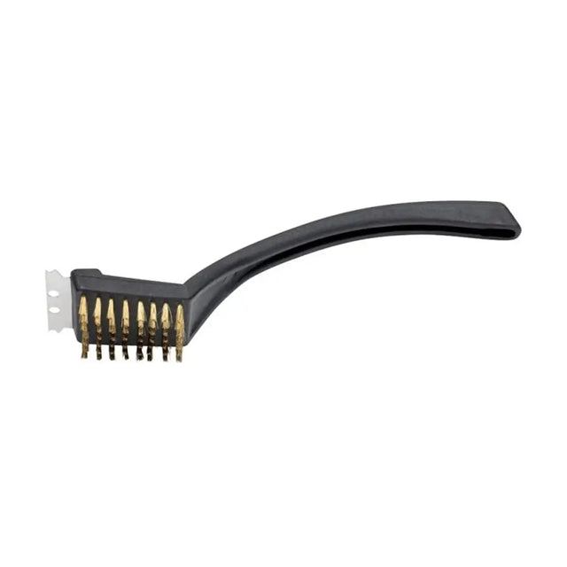 Black grill brush with metal bristles on a white background