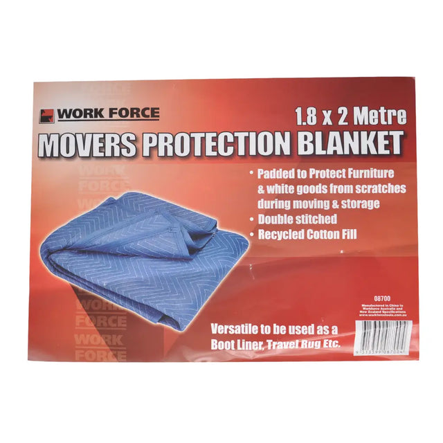 Packaging of a Work Force movers protection blanket on a white background