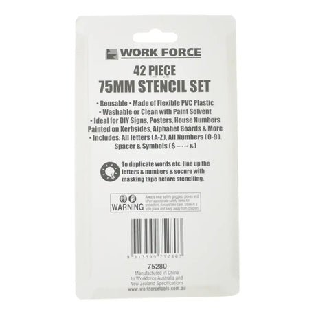 Work Force 42-piece 75mm stencil set packaging on a white background