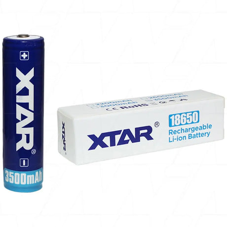 XTAR rechargeable lithium-ion battery and its packaging on a white background
