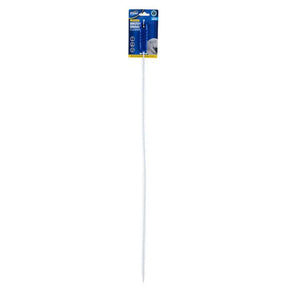 A white plastic garden stake with a blue and yellow branded retail header card, shown vertically against a plain white background.