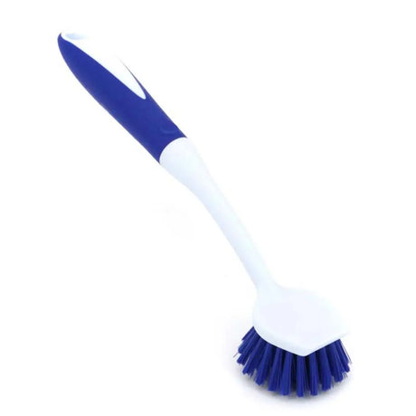 Blue and white brush with bristle head on a white background