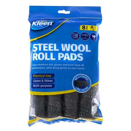 Pack of Kleen Steel Wool Roll Pads on a white background