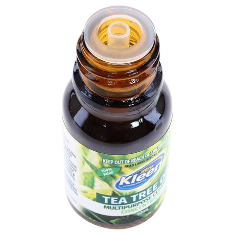 Bottle of Kleen Multi-Purpose Tea Tree Oil on a white background