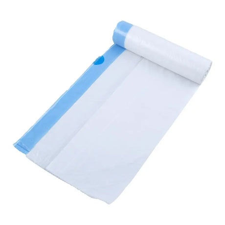 Roll of white paper with blue edges on a white background