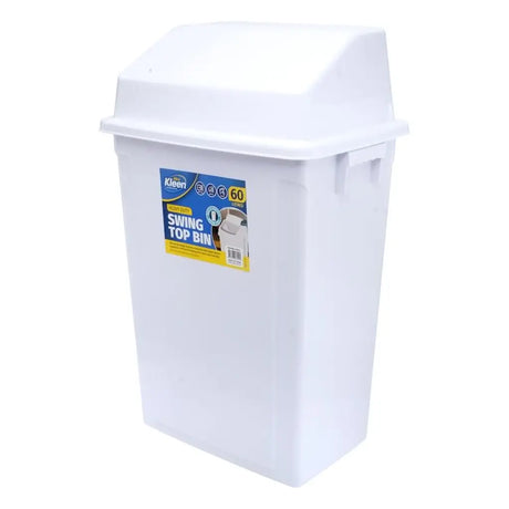 White swing top bin with Kleenex branding on a white background