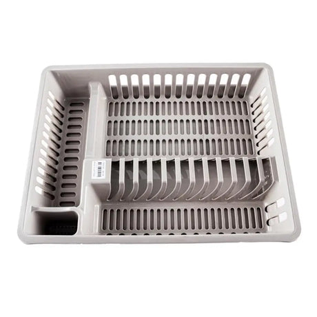 Gray plastic dish rack on a white background
