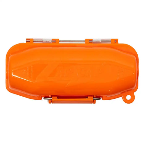 Orange hard-shell protective case on a white background