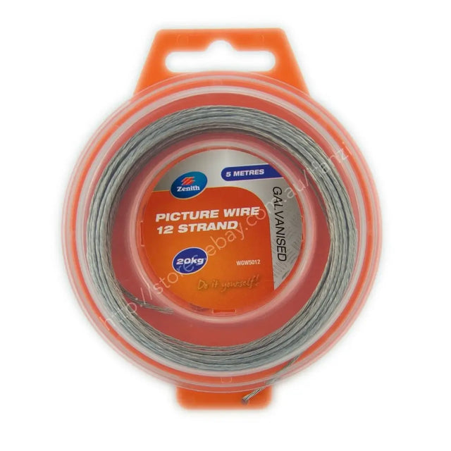 Spool of picture wire with orange packaging on a white background