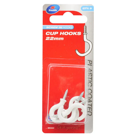 Pack of cup hooks with red and white packaging on a white background