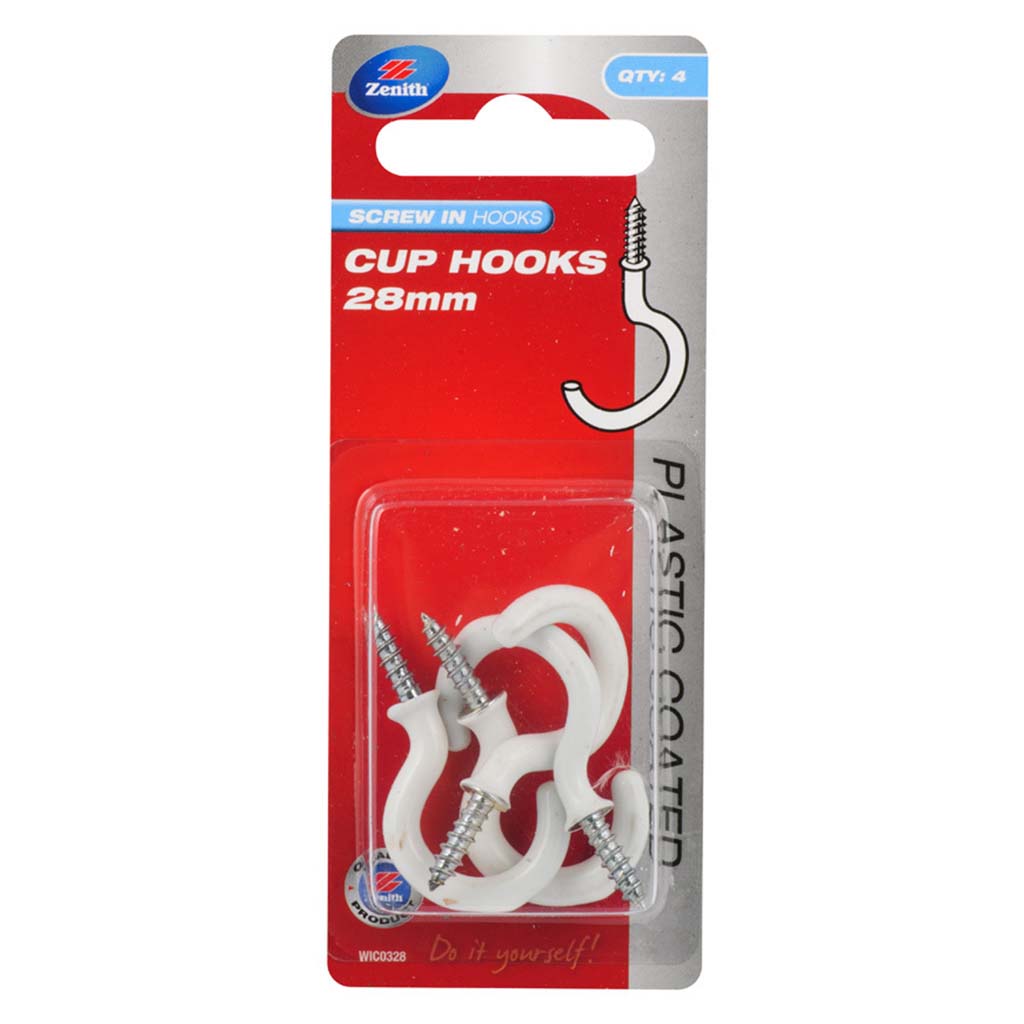 ZENITH Cup Hooks 3.0x28mm White Plastic WIC0328
