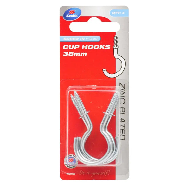 Pack of cup hooks with red and white packaging featuring Zenith branding.
