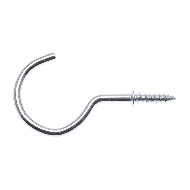 Metal U-shaped hook with screw on a white background