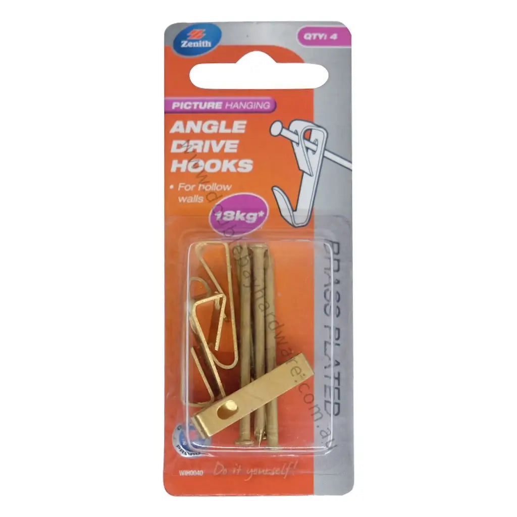 Pack of angle drive hooks with packaging on a white background