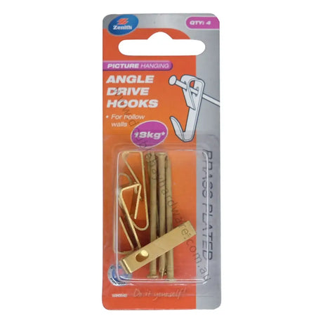 Pack of angle drive hooks with packaging on a white background