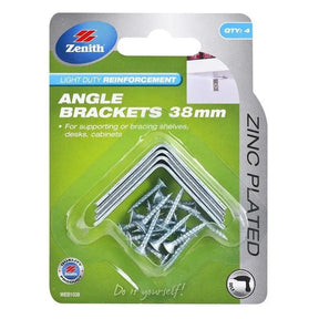 Packaging of Zenith angle brackets with screws on a white background