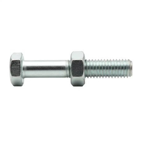 Metal bolt with hex head on a white background
