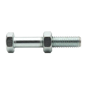 Metal bolt with hex head on a white background
