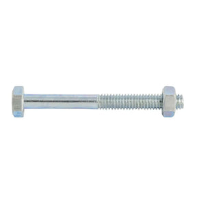 Metal bolt with hex nuts on a white background