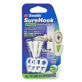 Zenith SureHook picture hanger packaging on a white background